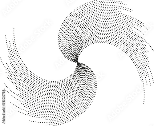 Two long beams of dotted rays radiating outward from the center, forming a vortex.