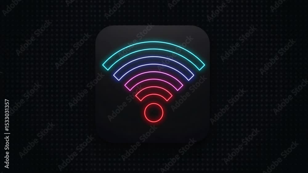 Stylish Neon Wi-Fi Icons: Illuminated Wireless Technology on Black Background