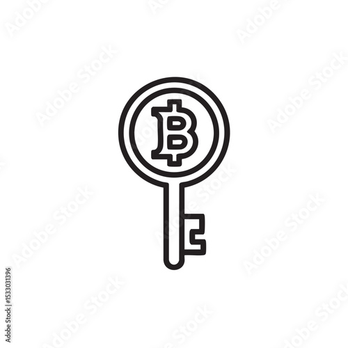Key symbol representing cryptocurrency concept with Bitcoin logo vector illustration