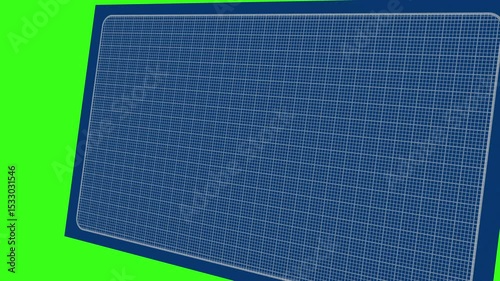 Animated empty plain blueprint technical drawing engineering planner graphical drawing graph paper used by designers and architects that animates on and off with green screen background 4K