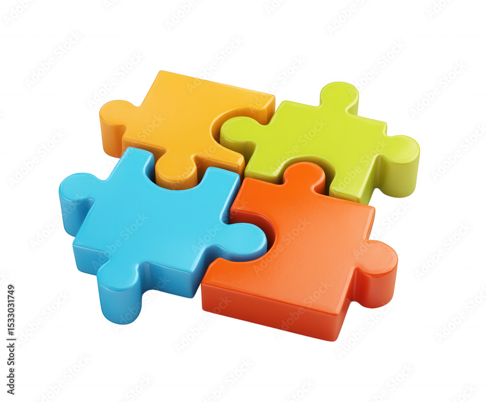 Fototapeta premium Colorful Puzzle Pieces Interlocked Teamwork, Collaboration, and Problem-Solving Concept