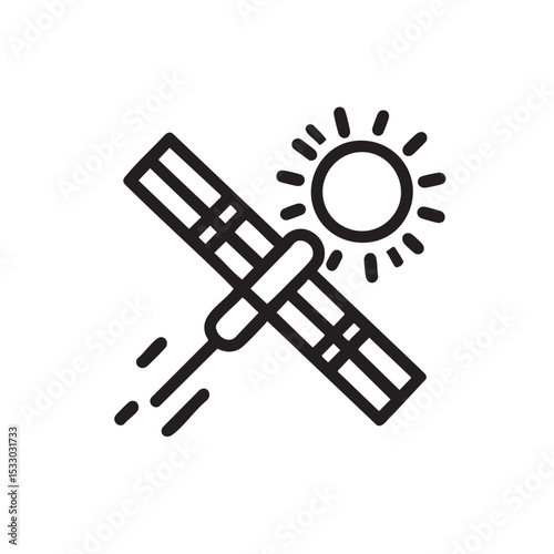 Satellite exploring space with sun in background for technology theme vector illustration