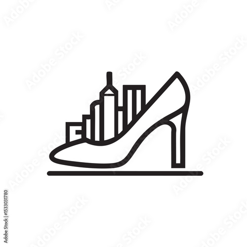 High heel silhouette with urban skyline for fashion concepts vector illustration