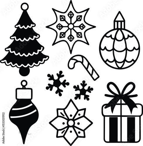 Christmas Vector Illustrations in Black Silhouette
