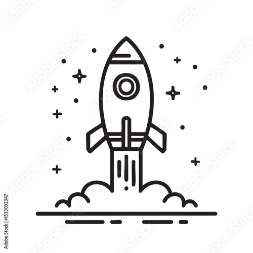 Rocket launch with stars and smoke for creative designs vector illustration