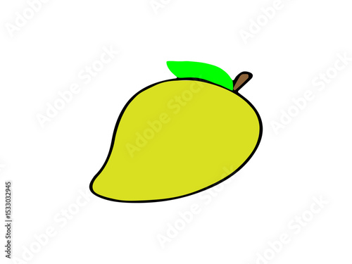 The image shows a simple vector illustration of a mango. The mango is yellow-green in color with a smooth, curved shape and a black outline.