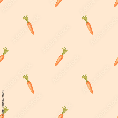 Watercolor seamless pattern hand drawn with carrots on orange background