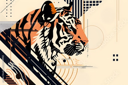 tiger geometric minimalistic abstract illustration with stripes in orange and black forms a bold modern feline wild graphic jungle design