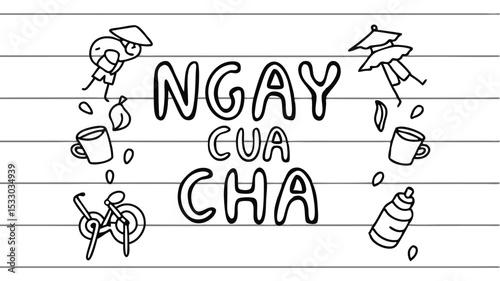 Artistic hand drawn vietnamese father's day illustration featuring cultural elements and text display