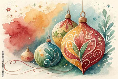 Wallpaper Mural Colorful Christmas ornaments with floral patterns on a festive background   Torontodigital.ca