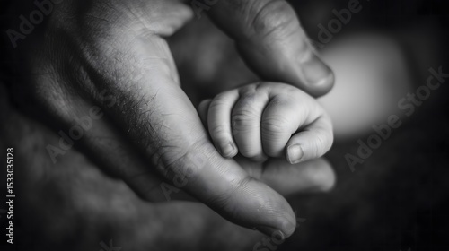 Black and White Close-Up of Adult Holding Baby’s Hand – Touching Family Moment