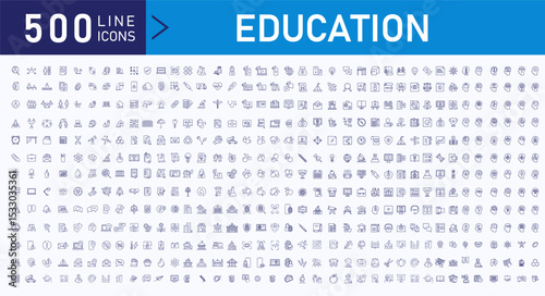 Education and learning icon set Outline vector icons related with education, success, academic subjects and more