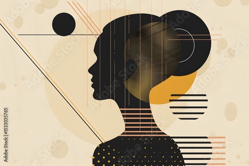 woman geometric minimalistic abstract portrait illustration of a profile with modern elegant graphic fashion and beauty in digital art