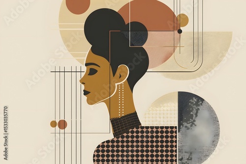 woman geometric minimalistic abstract portrait illustration of a profile with modern elegant graphic fashion and beauty in digital art