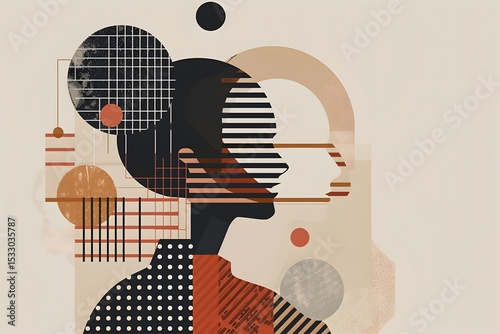 woman geometric minimalistic abstract portrait illustration of a profile with modern elegant graphic fashion and beauty in digital art