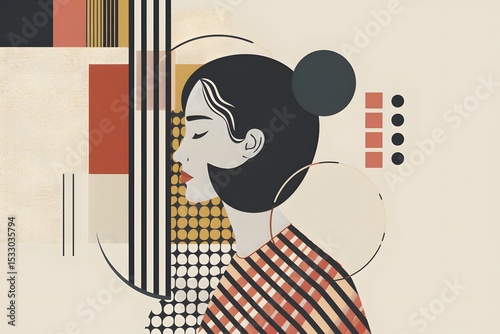woman geometric minimalistic abstract portrait illustration of a profile with modern elegant graphic fashion and beauty in digital art