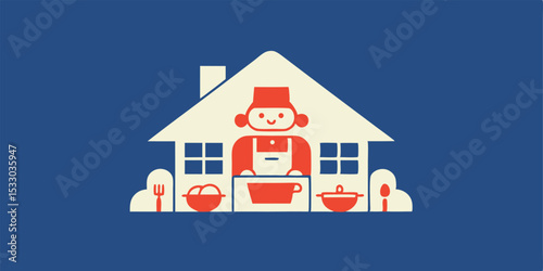 Home Cooking Chef Illustration Simple House Design Food Preparation