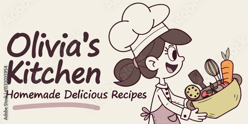 Charming Chef Girl Logo Olivias Kitchen Homemade Delicious Recipes for Branding and Food Businesses