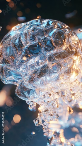 Abstract image of interconnected network structure with blue and orange hues.