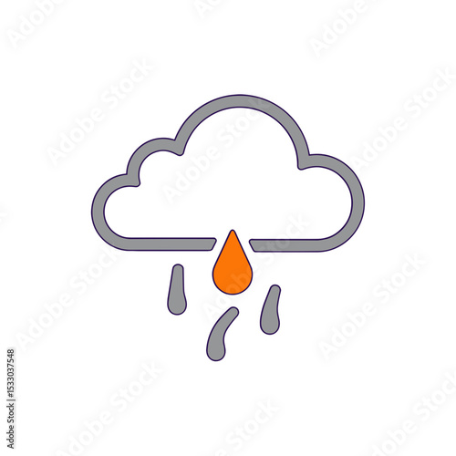 Icon of weather rain cloud with orange drop in simple flat design  