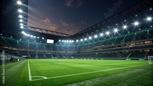 Majestic Night Stadium Illuminated Soccer Field, Ready for the Game