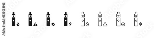 Electronic cigarette icons in flat and outline vector icon set.