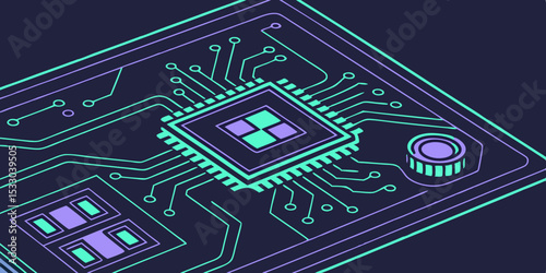 Illustration of a circuit board with a microchip