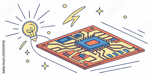 Idea generation with microchip and a light bulb inspiration