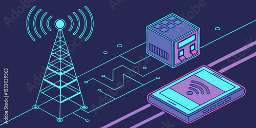 Network Communication Technology Depicted in a Digital Artwork