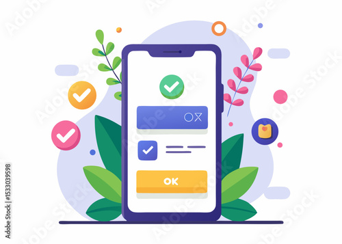 Mobile App Interface with Confirmation Checks and Approval Button