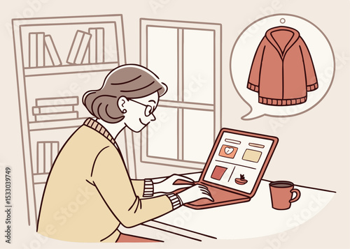 Woman browsing clothes online shopping experience at home
