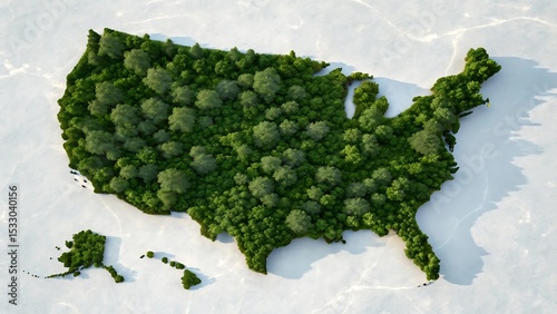 USA Map Represented by Lush Green Foliage A Symbol of Nature and Conservation
