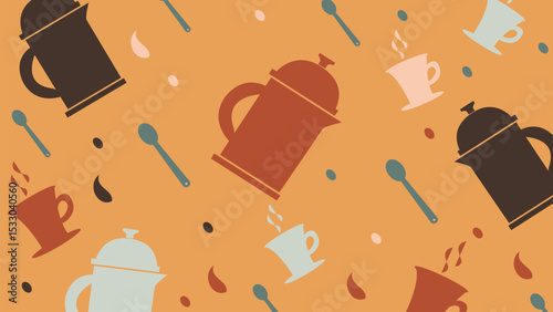 French Press and Coffee Cups Background