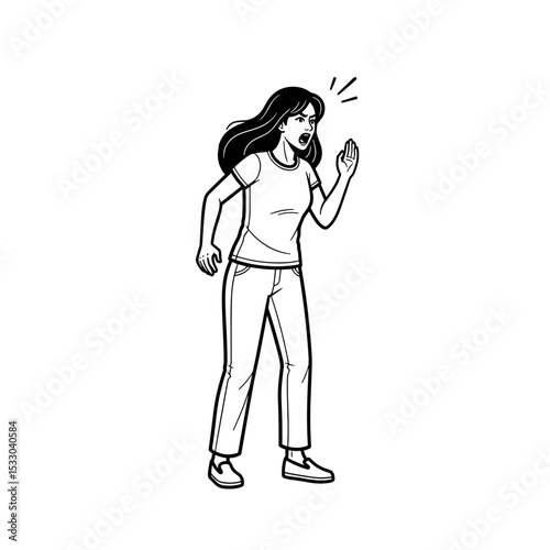 Shouting young woman expressing strong emotions, dynamic pose, energetic vibe
