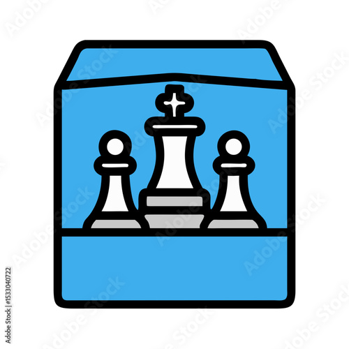 Chess box with king and pawns icon in flat style for International Chess Day  