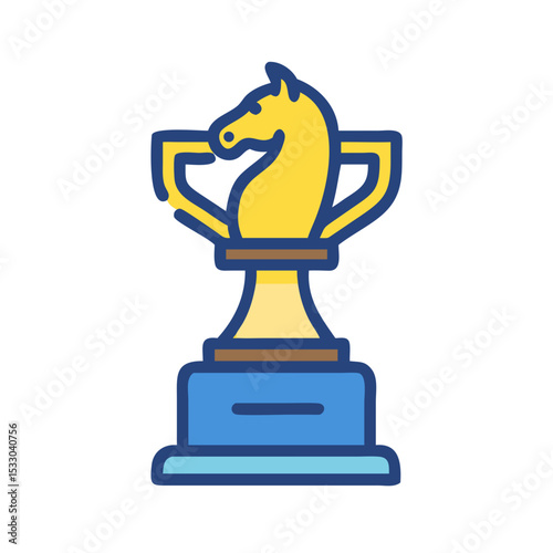 Chess trophy with knight design in colorful flat style concept of vector, icon, International Chess Day  