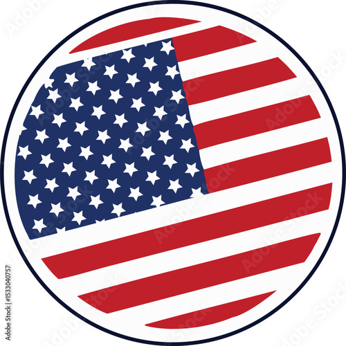 USA Flag Round Badge Vector | American Emblem Icon on White Background