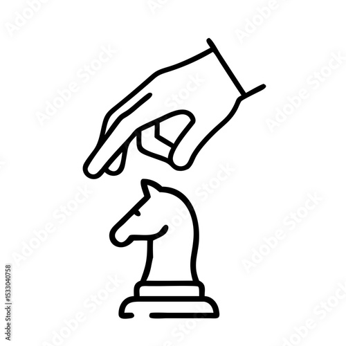 Hand moving chess piece in minimalist line art style for International Chess Day  