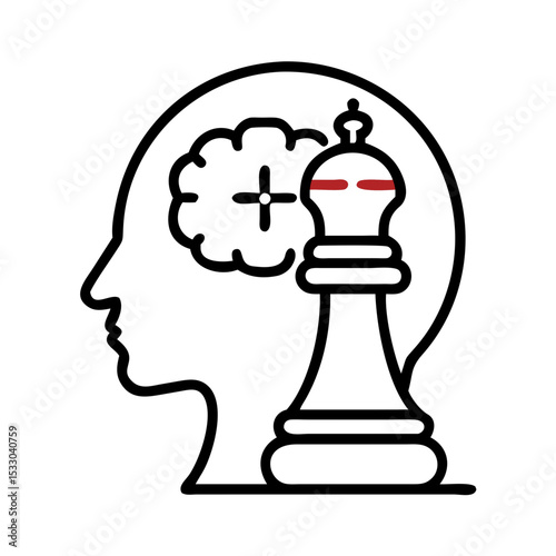 Silhouette of a head with a brain and chess piece symbolizing strategy  