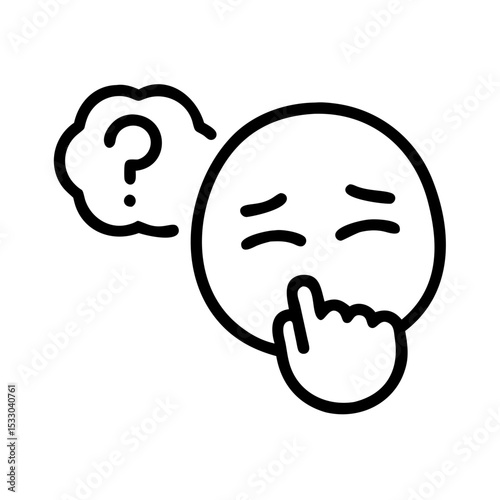 Thoughtful emoji with question mark pondering a decision concept of vector, icon  