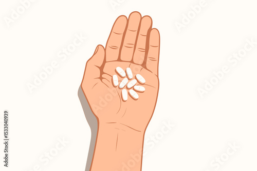 Hand holding several white pills on light background symbolizing mental health treatment and medication