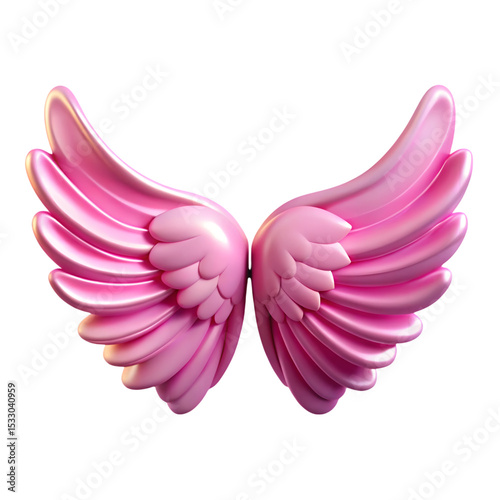 3D pastel gradient angel wings in pink and blue with symmetrical design and realistic feather details