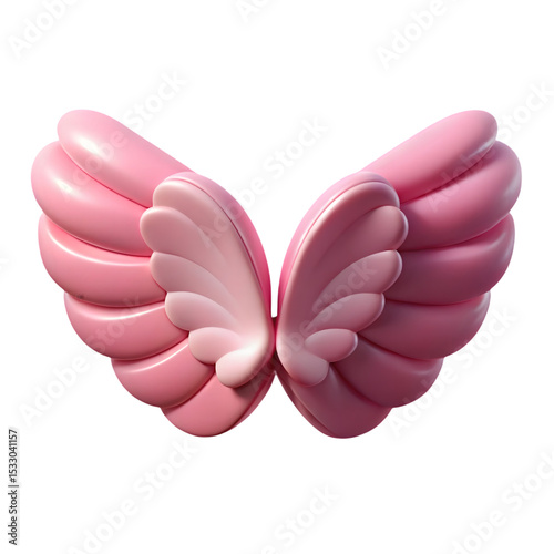 3D pastel gradient angel wings in pink and blue with symmetrical design and realistic feather details