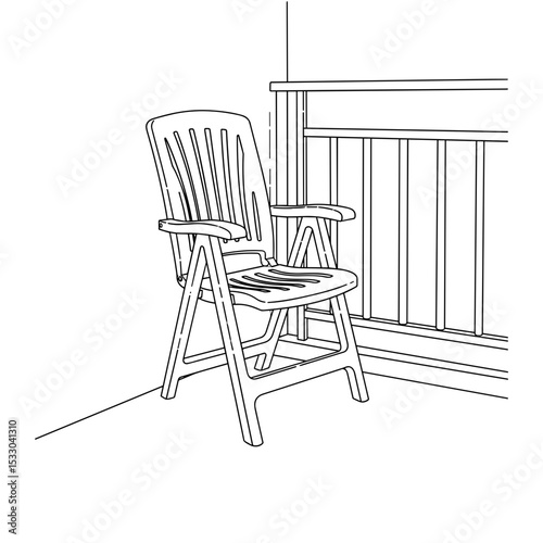 A plastic chair on a balcony in a simple line art style