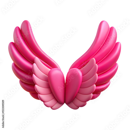 3D pastel gradient angel wings in pink and blue with symmetrical design and realistic feather details