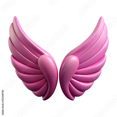 3D pastel gradient angel wings in pink and blue with symmetrical design and realistic feather details
