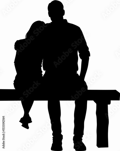 Silhouette of a couple sitting close together on a bench with the woman leaning on the man's shoulder created with generated ai