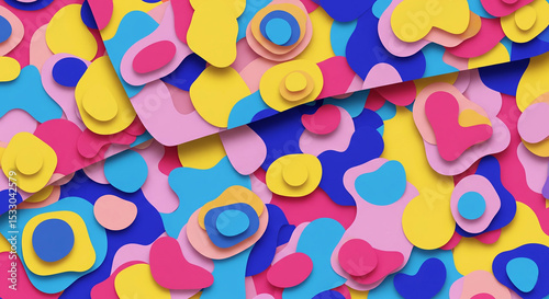 Colorful abstract 3D pattern with layered paper-style shapes