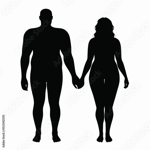 Silhouette of a man and woman holding hands standing together in a loving and intimate relationship created with generated ai