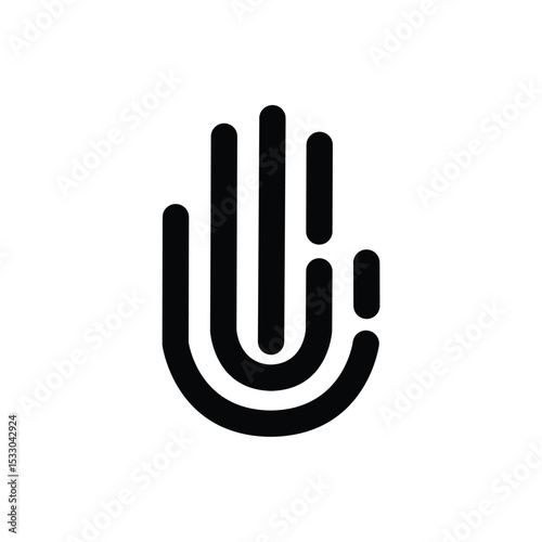 illustration of open hand logo showing 5 fingers in line art style, stop symbol, greeting sign